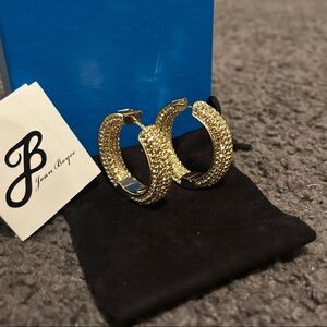 Joan Boyce Yellow Gold Hoop Earrings w/ Yellow Crystals